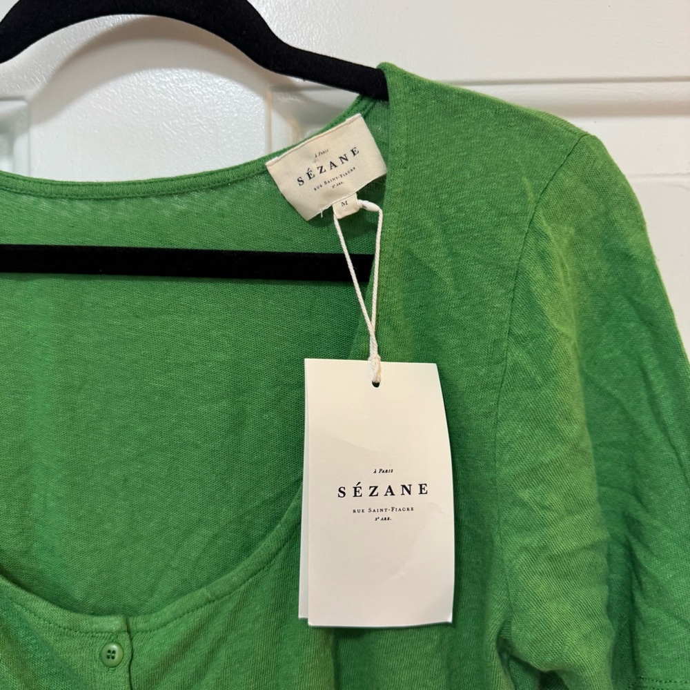 NWT Sezane Milo T-shirt  Verde Green Cotton Linen Size Medium - Picture 7 of 11